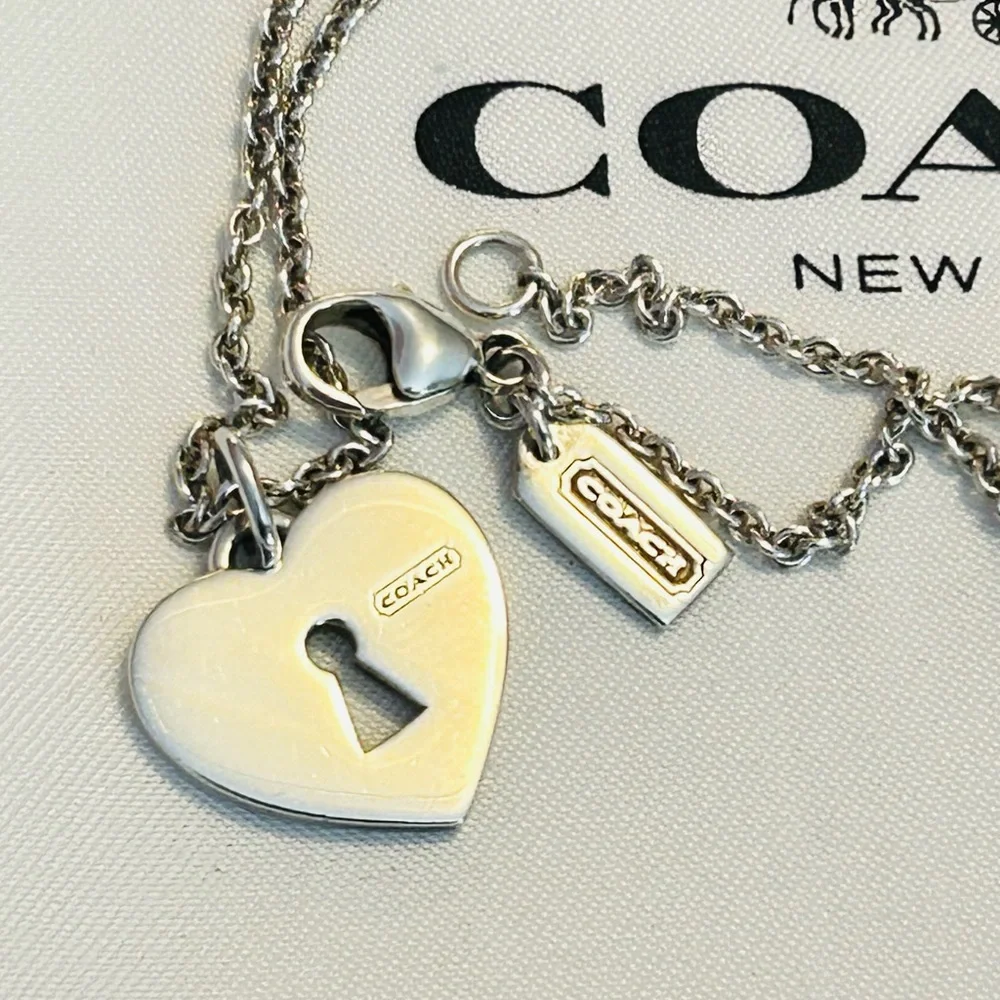 NWOT RARE Coach 925 Sterling Silver Heart Charm Necklace - Picture 2 of 12